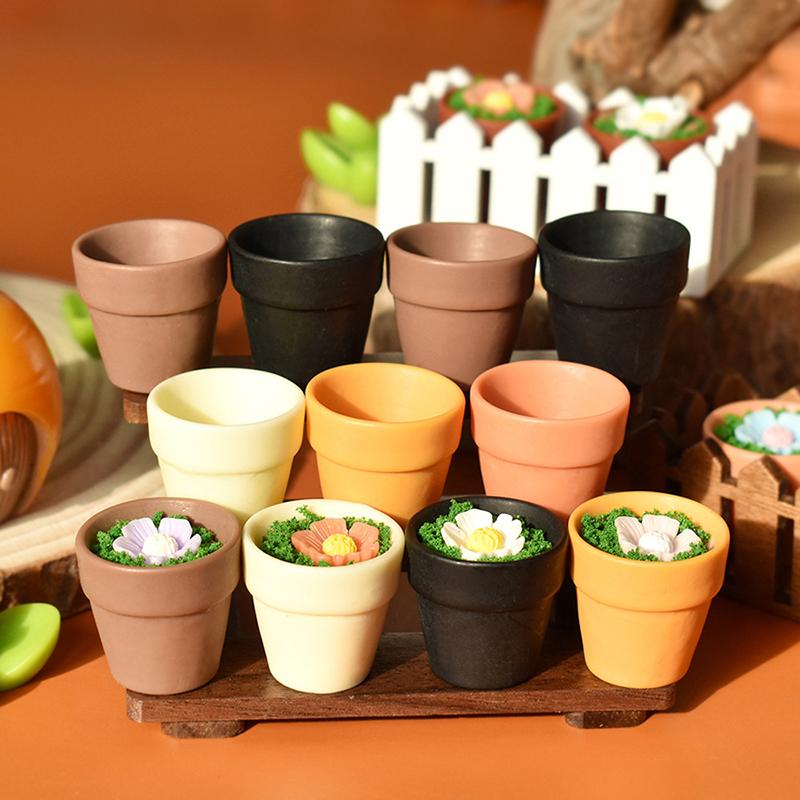 10Pcs Miniature Flower Resin Pots Clay Planter Terracotta Dollhouse Accessories Fairy Garden Pots Mini Flower Pots Planters