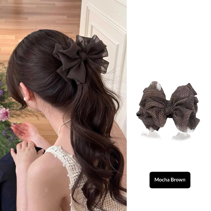 Korean Soft Polka Dot Bow Banana Clip Elegant Barrette For Half Up Updo Versatile Back Head Daily Hair Accessories