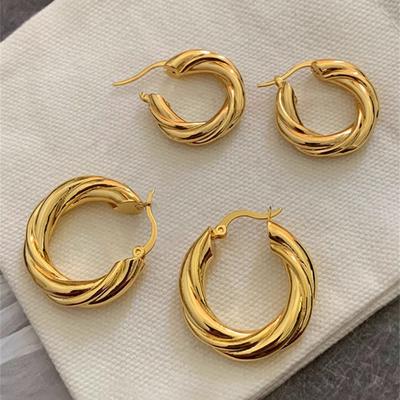 High Luxury Hepburn Style Retro Minimalist Design Fashionable Gold Twist Woven Thick Ring Ring Earrings
