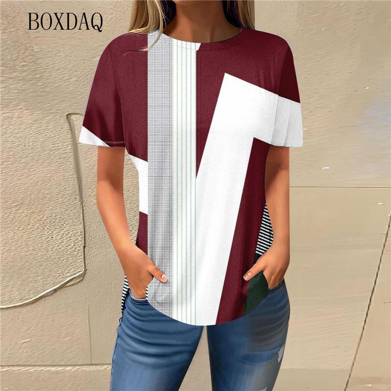 Geometric Striped Women Fashion T-Shirts Short Sleeve O-Neck Streetwear Ladies T Shirt Summer 3D Print Casual Tops Plus Size 6XL