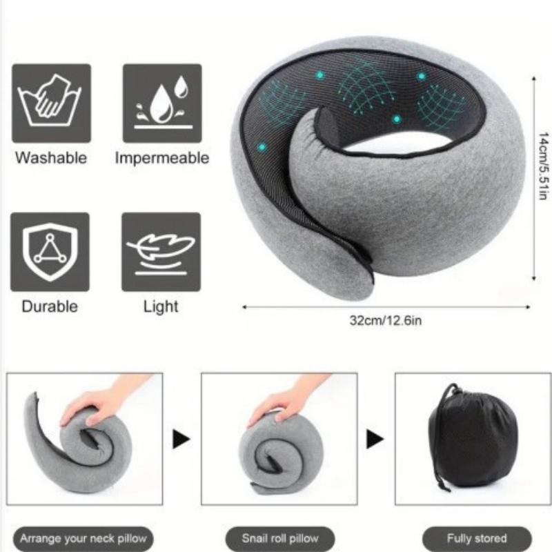 1pc Portable U-shaped Travel Pillow Memory Foam Snail Pillow Travel Neck Support Neck Pillow Adjustable Soft Noon Break Pillows