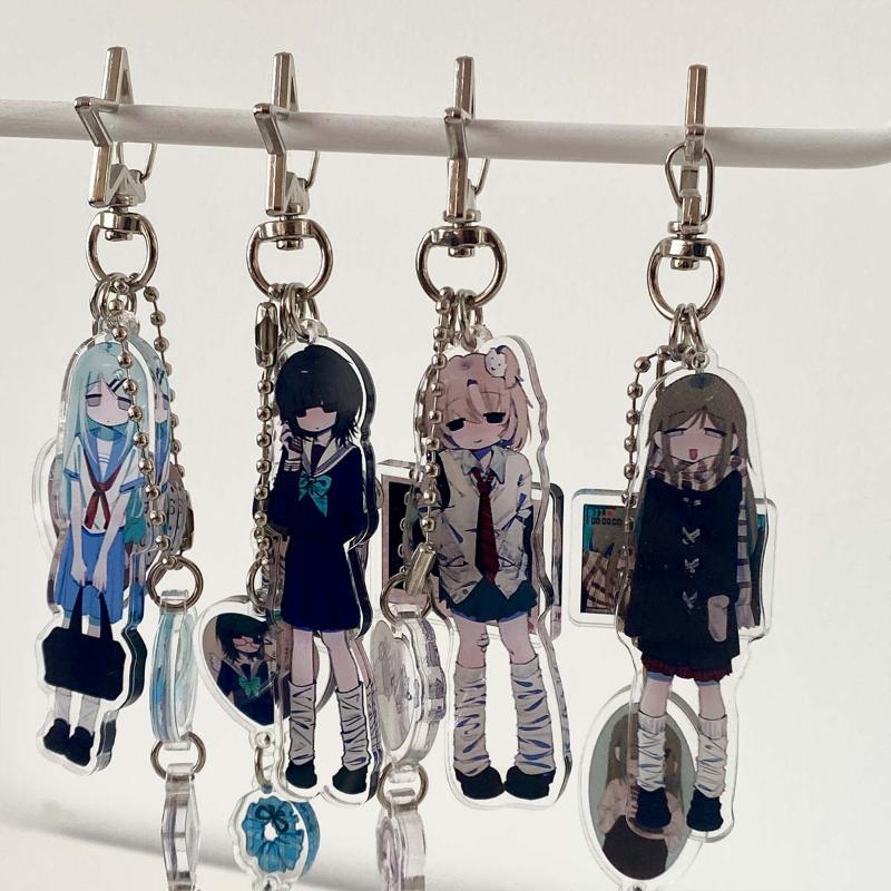 Cartoon Drip Glue Girl Acrylic Keychain Phone Lanyard Kawaii Backpack Pendant Charm Key Hanging Decoration Accessories Gift