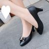 Spring and Autumn Versatile Single Shoes Femininity Black and White Work Shoes High Heels Middle Heel Bow High Heel Women's Shoes Marriage