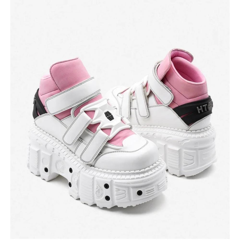 Gotikiniai aulinukai moterims, nauji pankų stiliaus moteriški batai suvarstomi, kulno aukštis, platforminiai batai moterims, metalo dekoras