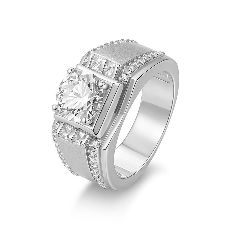 European & American Style 2 Carat Moissanite Sterling Silver Men s Ring - High-End Light Luxury, 3EX Cut Yu Fan Design. Size 10