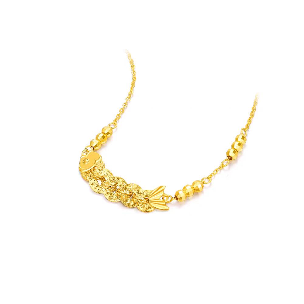 Vietnam Sand Gold Koi Necklace: Five Emperor Coins, Crushed Ice Design - Elegant Clavicle Chain, Perfect for Qixi Birthday Gift