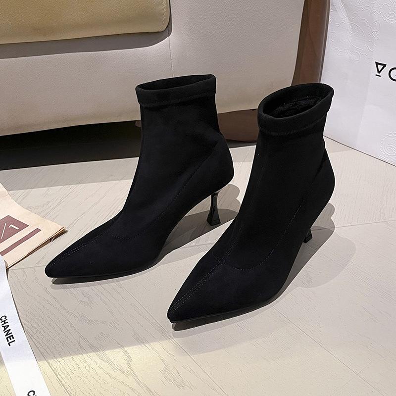 Fashion boots women's 7cm high heels autumn and winter new European and American pointed head thin heel thin boots suede elastic boots socks boots