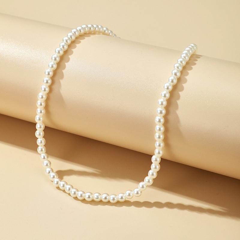 Brides Wedding White Pearl Necklace Jewelry Pearl Necklace Luxury Round Imitation Pearls Chain Necklace Vintage Necklace