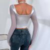 Streetový krátký sexy Y2K crop top pro ženy síťovaný patchwork halter s dlouhým rukávem halenka top pro ženy módní jednobarevný elegantní slim fit dámské tričko 24431