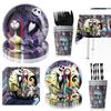 6-piece Set 66P Nightmare Before Christmas Decoration Party Supplies Gift Bag Kids Disposable Tableware Tablecloth Plates Cups N
