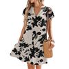 Women's Dresses Short Sleeve V-Neck Floral Printed Loose Casual Temperament Beach Dresses
