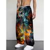 Men's 3D Flame Printed Baggy Casual Trousers,  Elastic Drawstring Waist with Pockets, for Spring Summer Home Outdoor Vacation