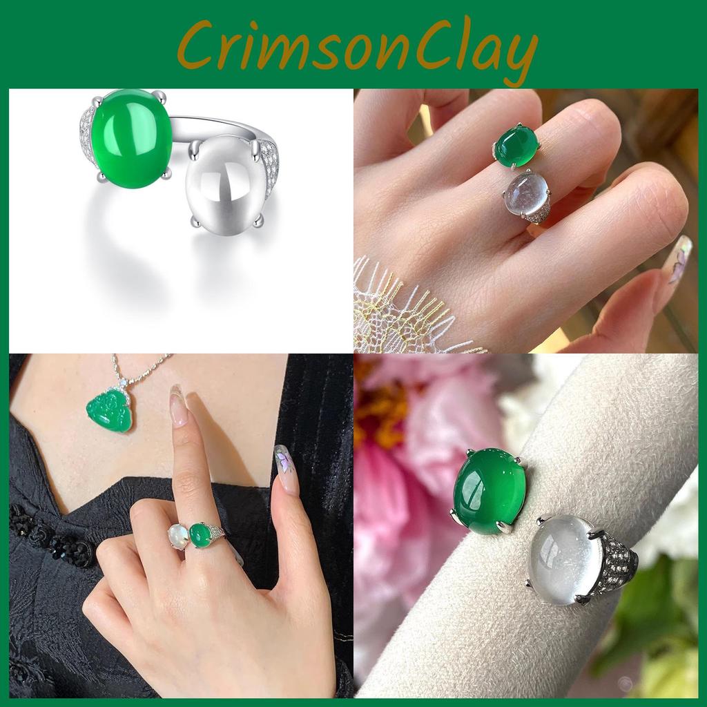 Chic 2024 Summer Fashionable Adjustable Flower Design Natural Jade Ring For Women