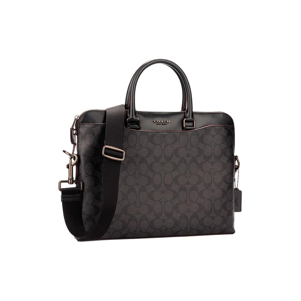 Coach Beckett Metal Logo Iconic Pendant Zipper Leather Shoulder Crossbody Tote Bag Men bags Black 4182-JIO79