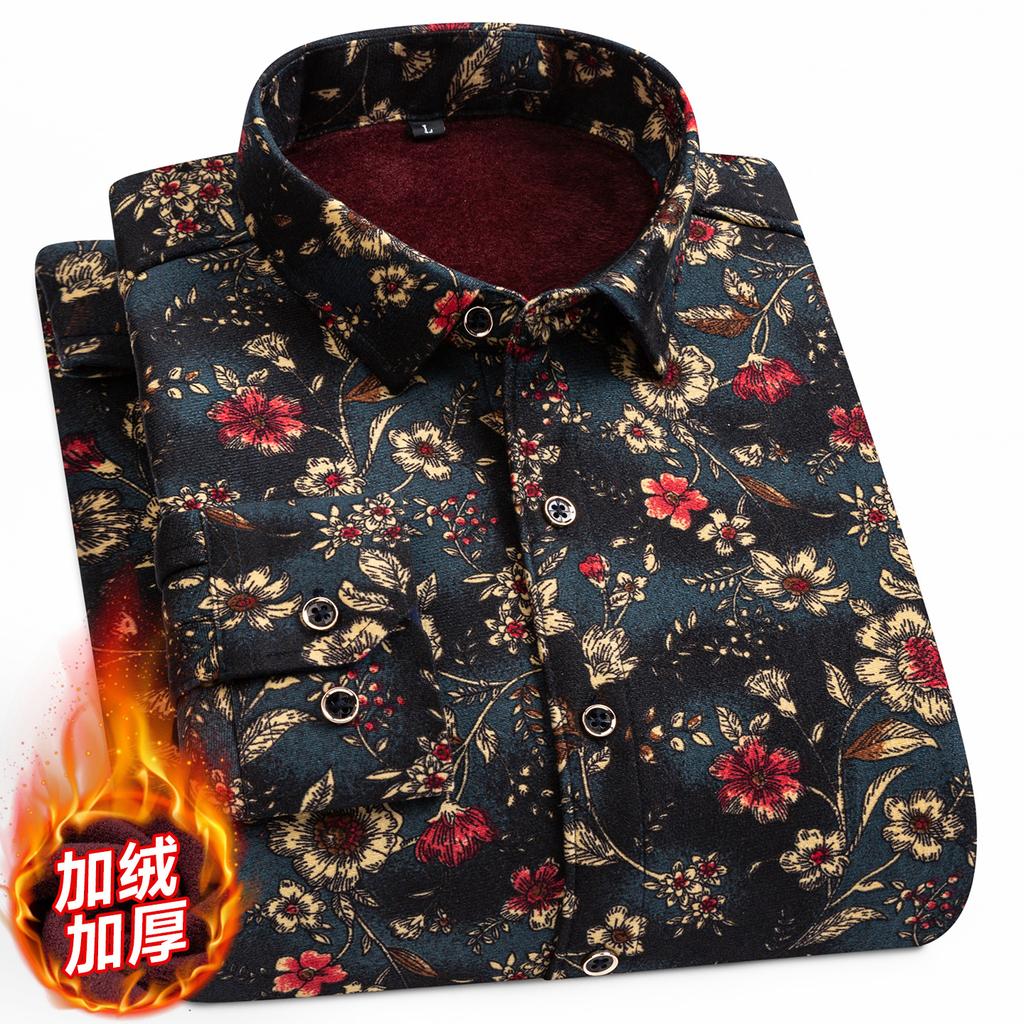 2026 Autumn Winter Men's Fashion Plaid Striped Print Shirts Double-sided Fleece Long Sleeve Thick Warm Shirts Soft Big Size 7XL