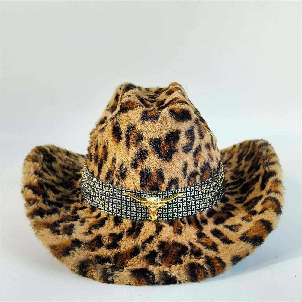 Freedom Outdoors Women's Stylish Leopard Print Cowboy Hat Cowboy Hat For Men Wide Brim Faux Fur Cowboy Hat Winter Sombrero Hombre Sombrero Vaquero Cm