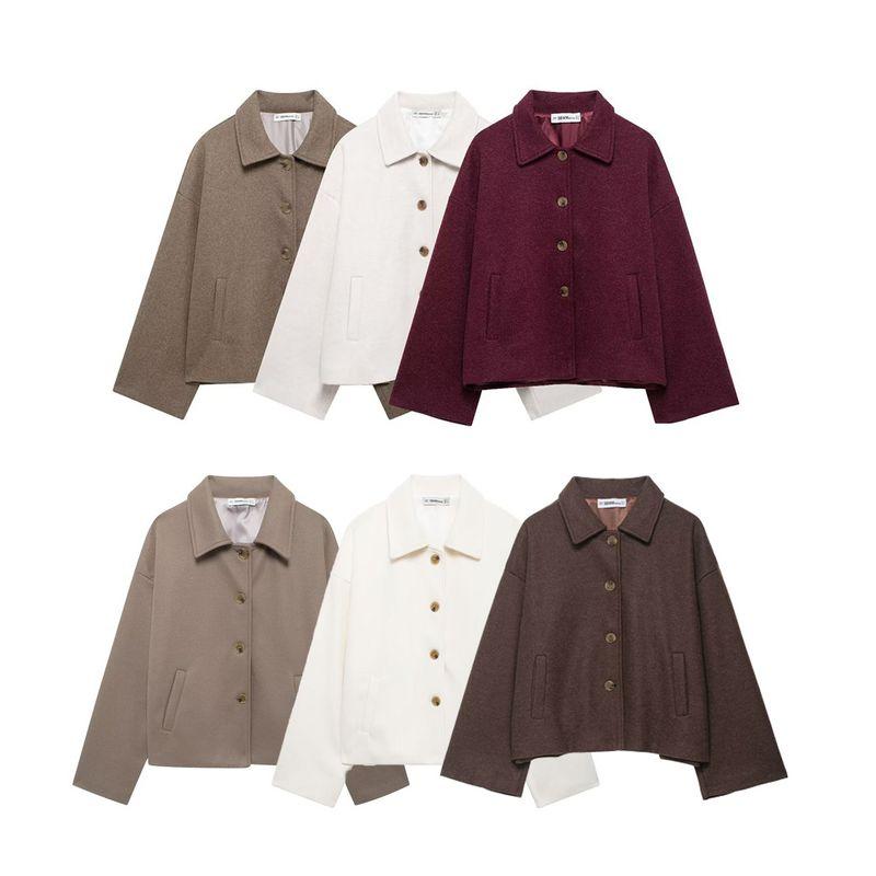 Kaslead New Arrival Women's Clothing Fashion Style Fashion Minimalist All-Matching Short Shirt Collar Woolen Outwear