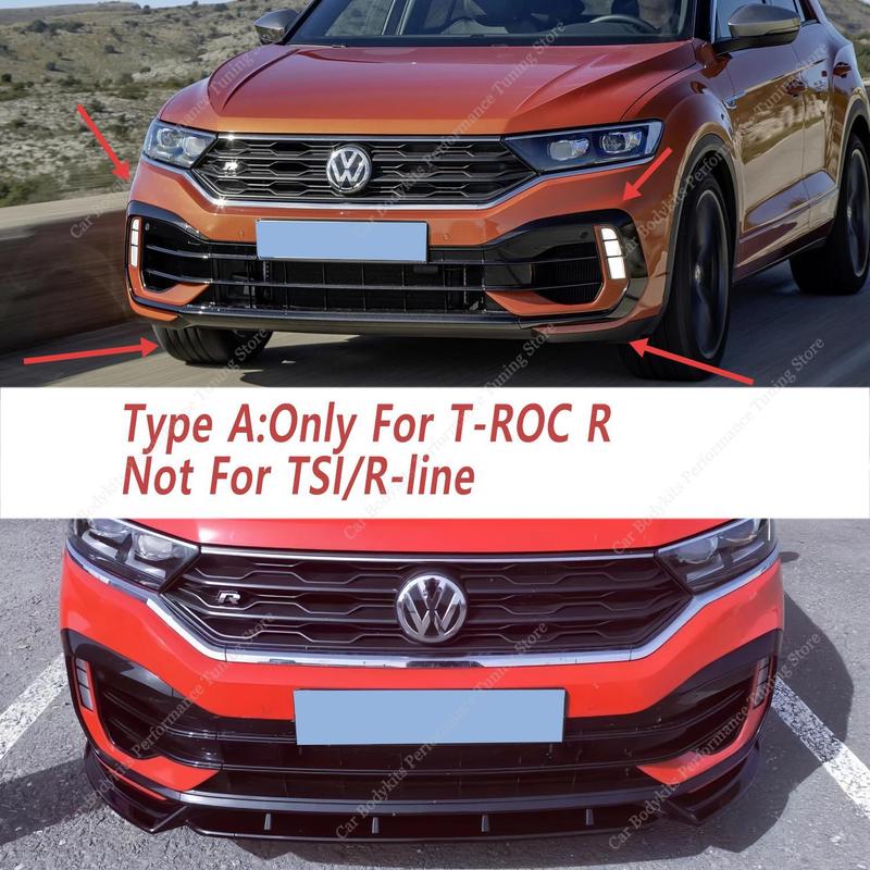 Per VW T-Roc MK1 A11 TSI/R 2019-2021 Pre-Lci 3 Pezzi Stile Maxton Spoiler Labbra Paraurti Anteriore Splitter Diffusore Kit Carrozzeria Retrofit