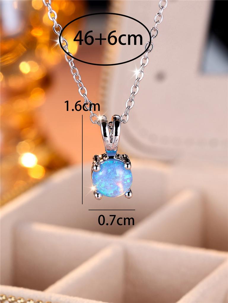 Cute Female Small Round Fire Opal Stone Pendant Necklace Vintage Silver Color Wedding Jewelry Gift For Women