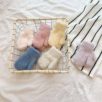 Baby Gloves Ins Korean Style Simple Solid Color Plush Baby Winter Thickened Warm Halter Bag Finger
