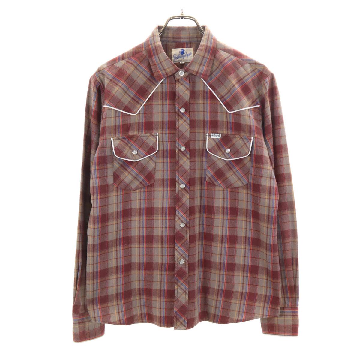 

BATHING APE сделано в Японии Клетчатая рубашка Вестерн с длинным рукавом Коричневая Мужская Б/У