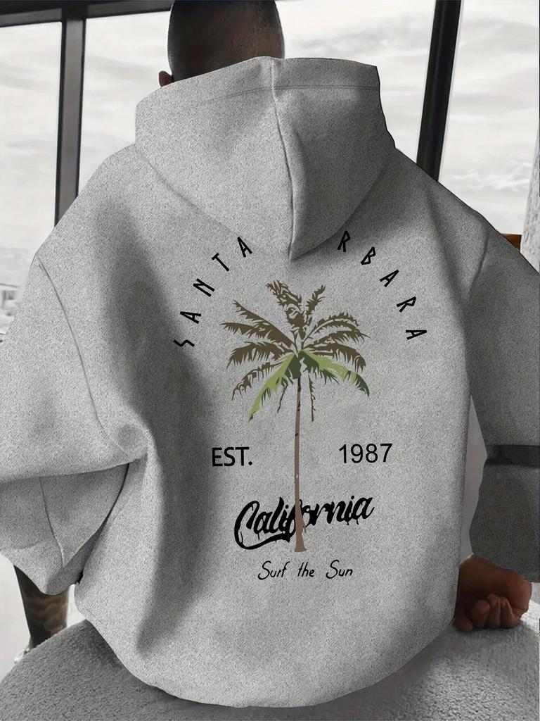 Men's Casual Tropical Palm Tree Print Hooded Sweatshirt with a Loose Fit and Pockets Comfortable Sports Top
