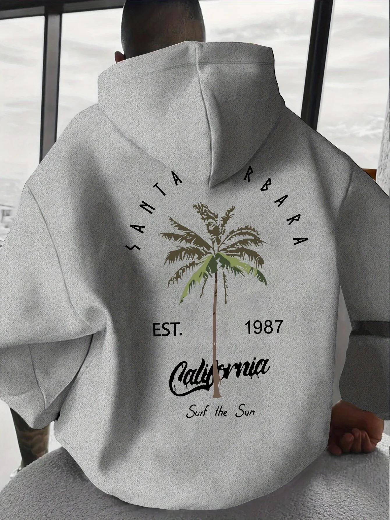 

Men s Casual Tropical Palm Tree Print Hooded Sweatshirt with a Loose Fit and Pockets Comfortable Sports Top 3XL