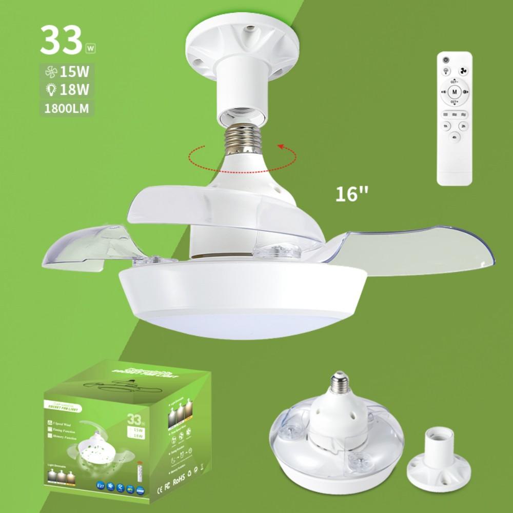 

33W E27 Ceiling Fan Light Self-retracting Transparent Fan Blade with Remote Controls Lighting Dimmable 3000-6500k Quiet Fan Lamp