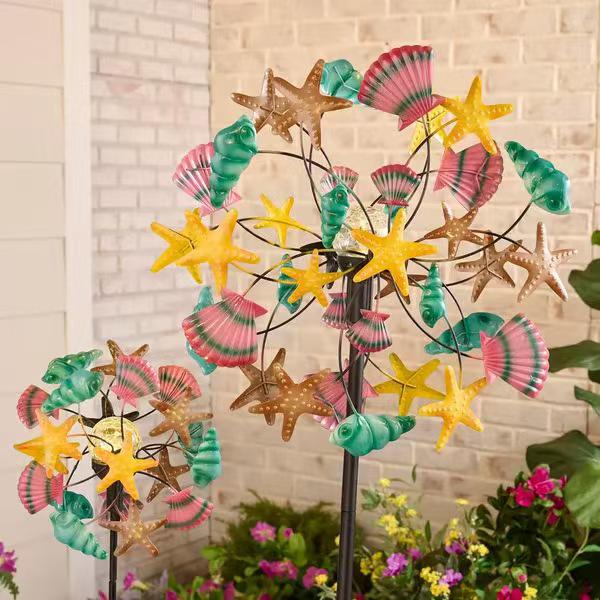 Colorful Rotating Iron Windmill Garden Decoration