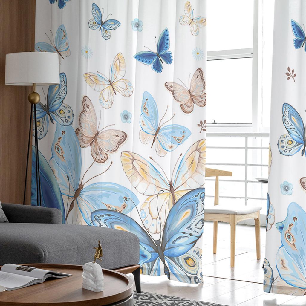 Pastorale Schmetterlings-Farbverlaufsvorhänge für Schlafzimmer, Wohnzimmer, Voile-Fenstervorhänge, Tüllvorhänge für Kinderzimmer