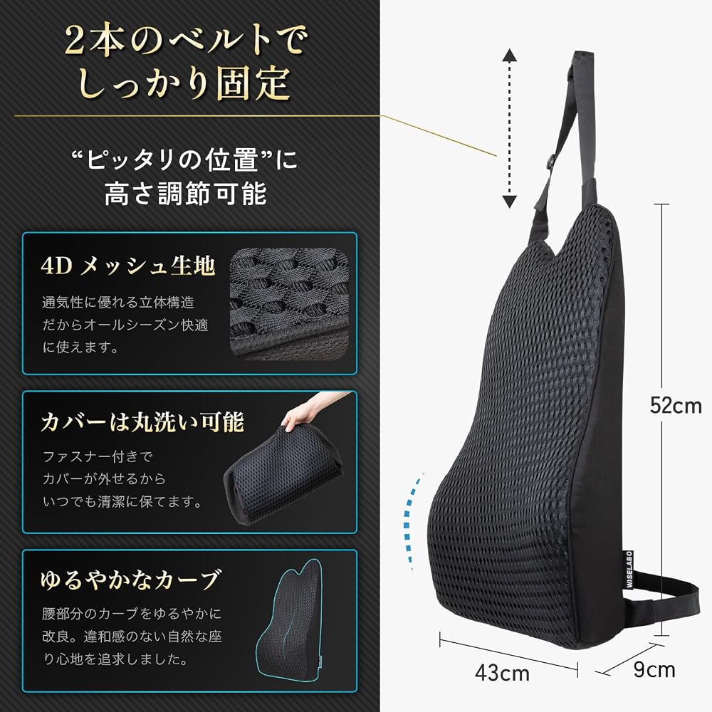 WISELABO [Supervised by a Chiropractor] Lumbar Support Cushion for Car Backrest, Low Rebound Mesh,