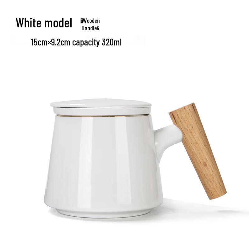 TLAKEHO Ceramic Tea Cup with Filter & Wooden Handle