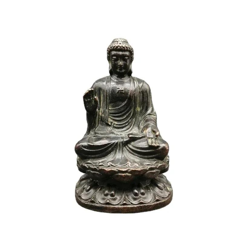 Retro Copper Tathagata Buddha Statue Home Decoration Brass Sculpture Retro Living Room Office Desk Ornament Miniatures Figurines.