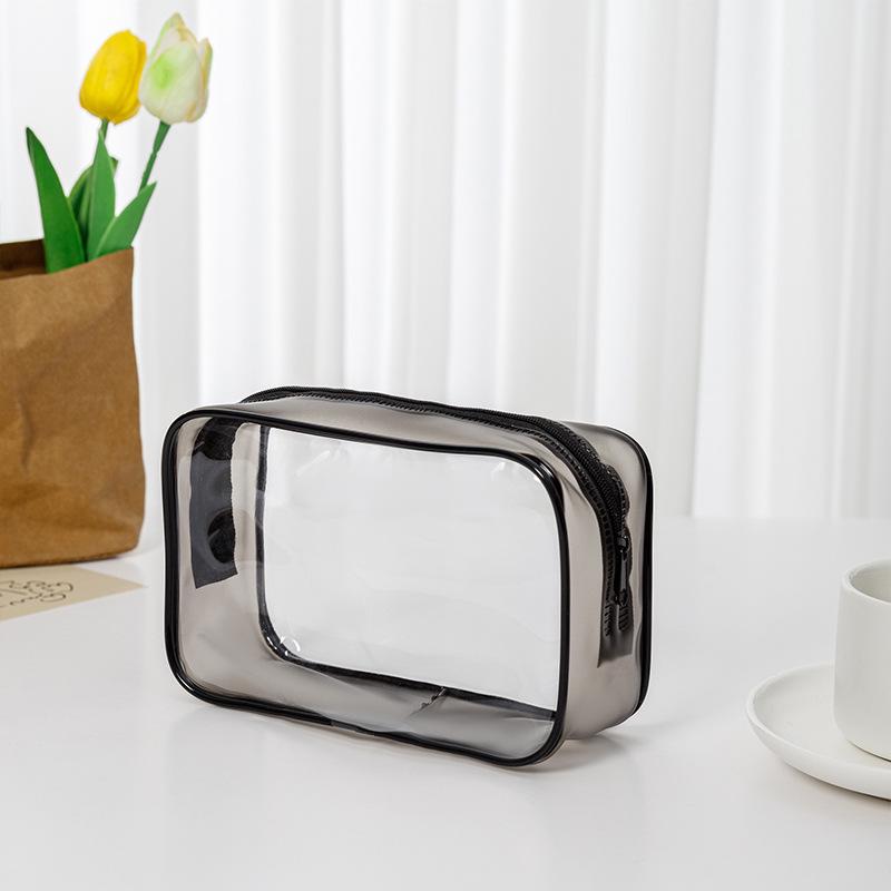 Transparent PVC Cosmetic Bag Set - Portable Black Travel Wash Bag, 4-Piece
