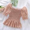 Women's Puff Sleeve Chiffon Shirt Off Shoulder Square Neck T-Shirt Slim Fit Women's Floral Top  Womens Blouses