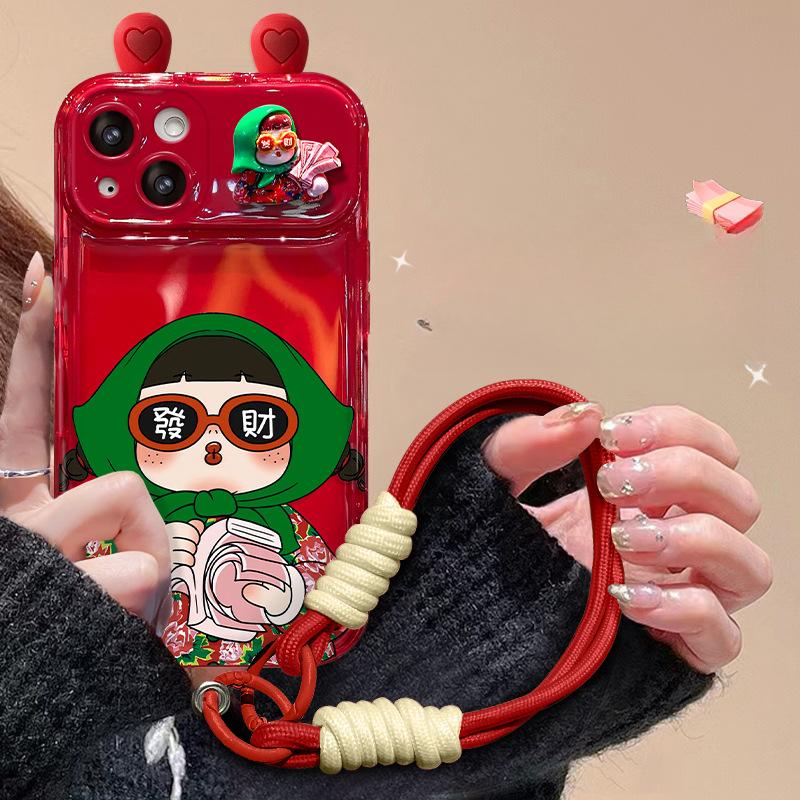 Applicable To Apple 15 Mobile Phone Case IPhone 14pro/13 Northeast Girl Doll Lanyard 11/12 Flip Mirror