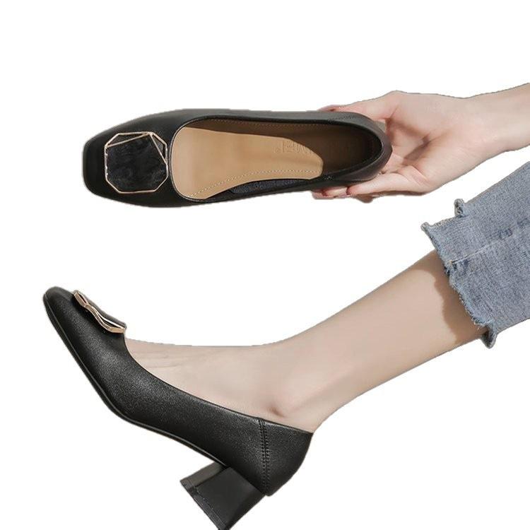 Měkká kůže střední podpatek silný podpatek vysoké podpatky podzim novinka něžný vílí temperament francouzské méně společenské boty