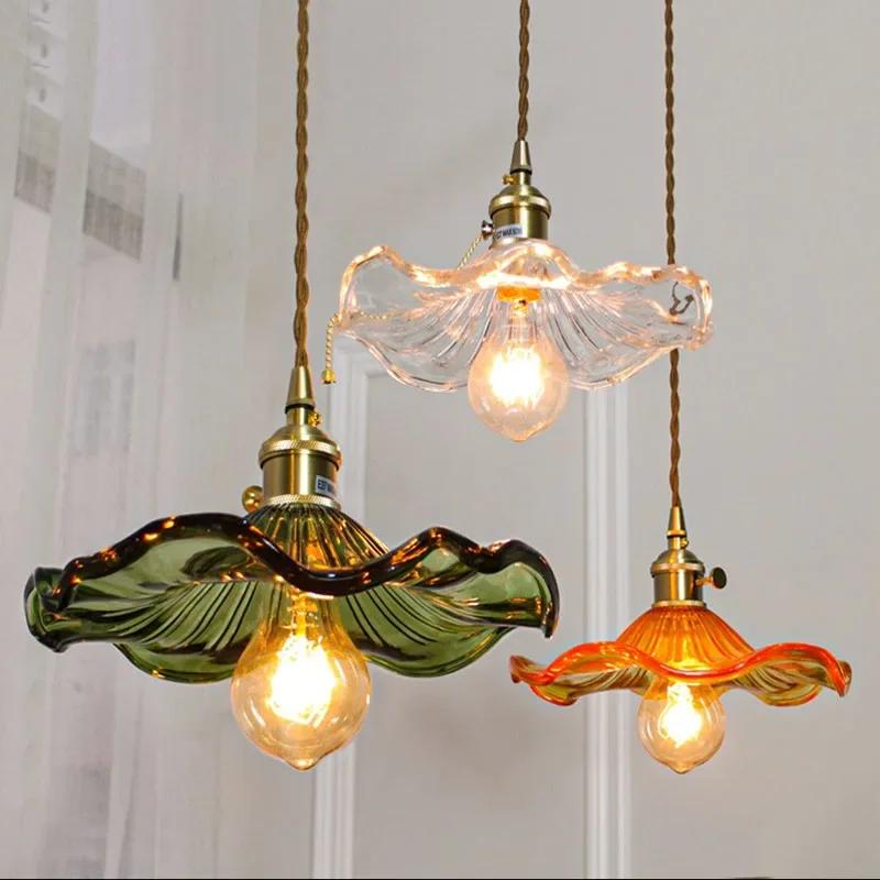 Nordic Sederhana LED Pendant Light Perlengkapan Kamar Tidur Ruang Tamu Bar Berwarna-warni Kaca Lam Gantung Copper Lantern