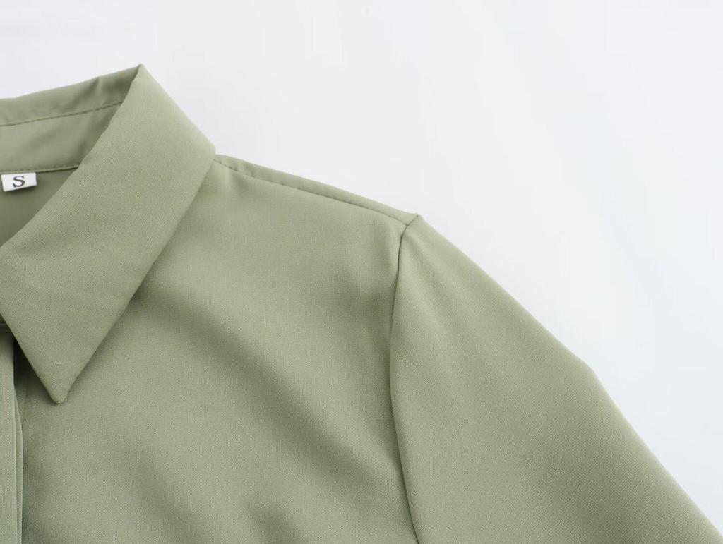 2024 Summer Women's European & American Style Long Sleeve Belted Casual Dress