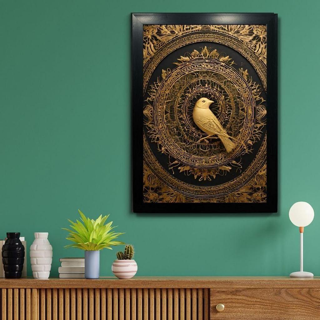 Golden Mandala Wall Art with Frame | Mandala Design Wall Décor Poster