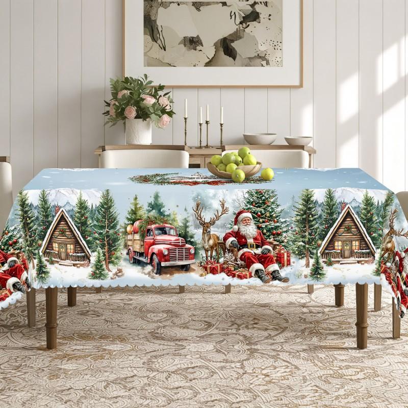 Christmas Print Tablecloth Waterproof Stain Resistant Festive Dining Decor Holiday Tables