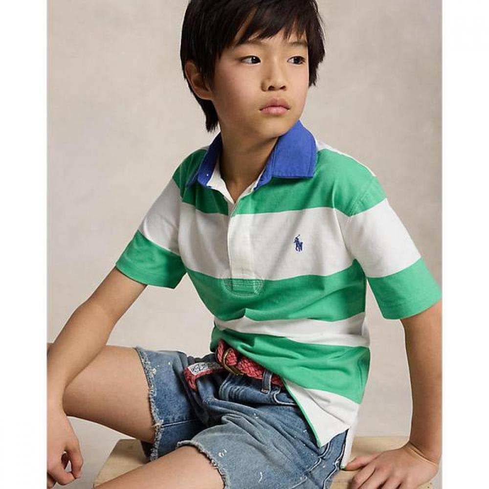 Polo Ralph Lauren Boys 8 18 Striped Cotton Short Sleeve Rugby Shirt S