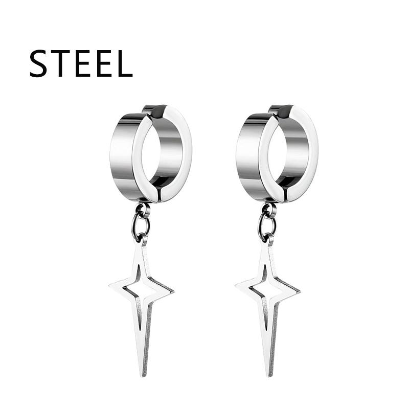 

1Pair Punk Star Pendant Hoop Earrings for Men Women Ear Clip Stainless Stee Fake Non Piercing Earring Without Ear Holes Zircon