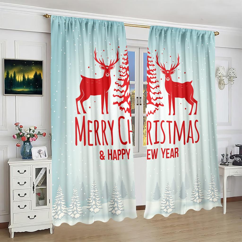 2 Stück - Weihnachtsdekoration Elchdruck Vorhang - Polyester - geeignet für Schlafzimmer, Wohnzimmer, Arbeitszimmer, privaten Bereich