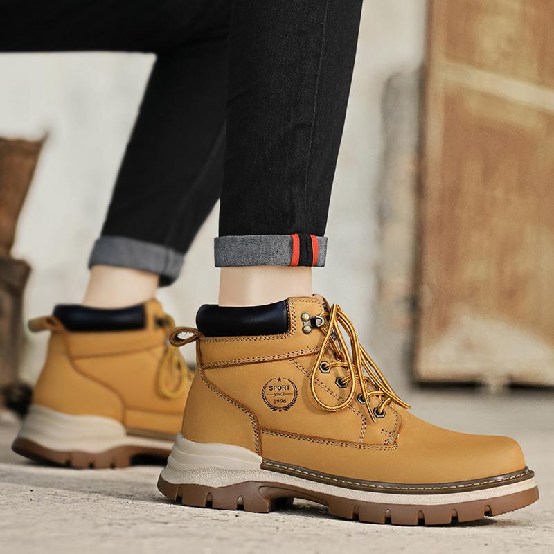 

Модные уличные кожаные мужские ботинки без застежек на платформе, роскошные брендовые мужские зимние плюшевые ботинки для снега, модные универсальные мужские ботинки для мотокросса 45 жёлтый