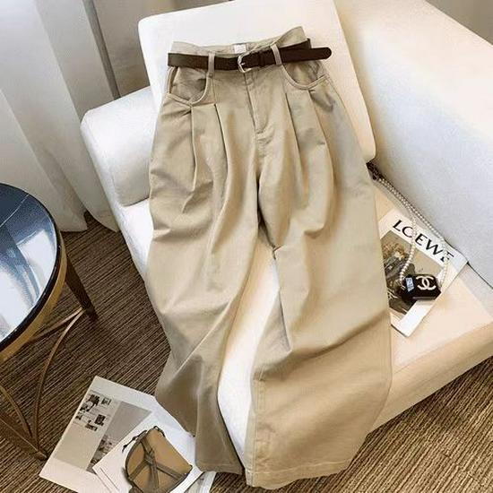 Apricot High-Waist Pleated Wide-Leg Jeans for Girls - Summer American Style