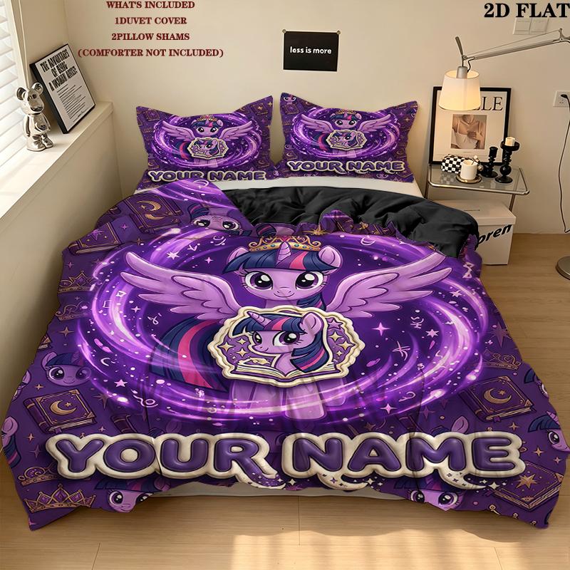 Custom Name,Twilight Sparkle Pattern Bedding Home Decoration Birthday Gift ( 1 Duvet Cover + 2 Pillowcase, Without Core),fan Merchandise.