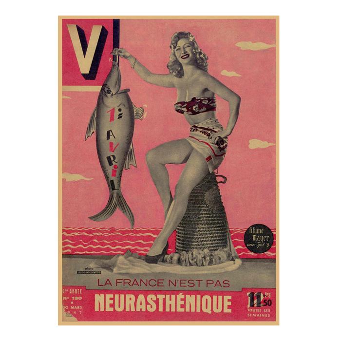 Vintage Sexy Beauty Star Illustration Wall Poster for Bar or Cafe