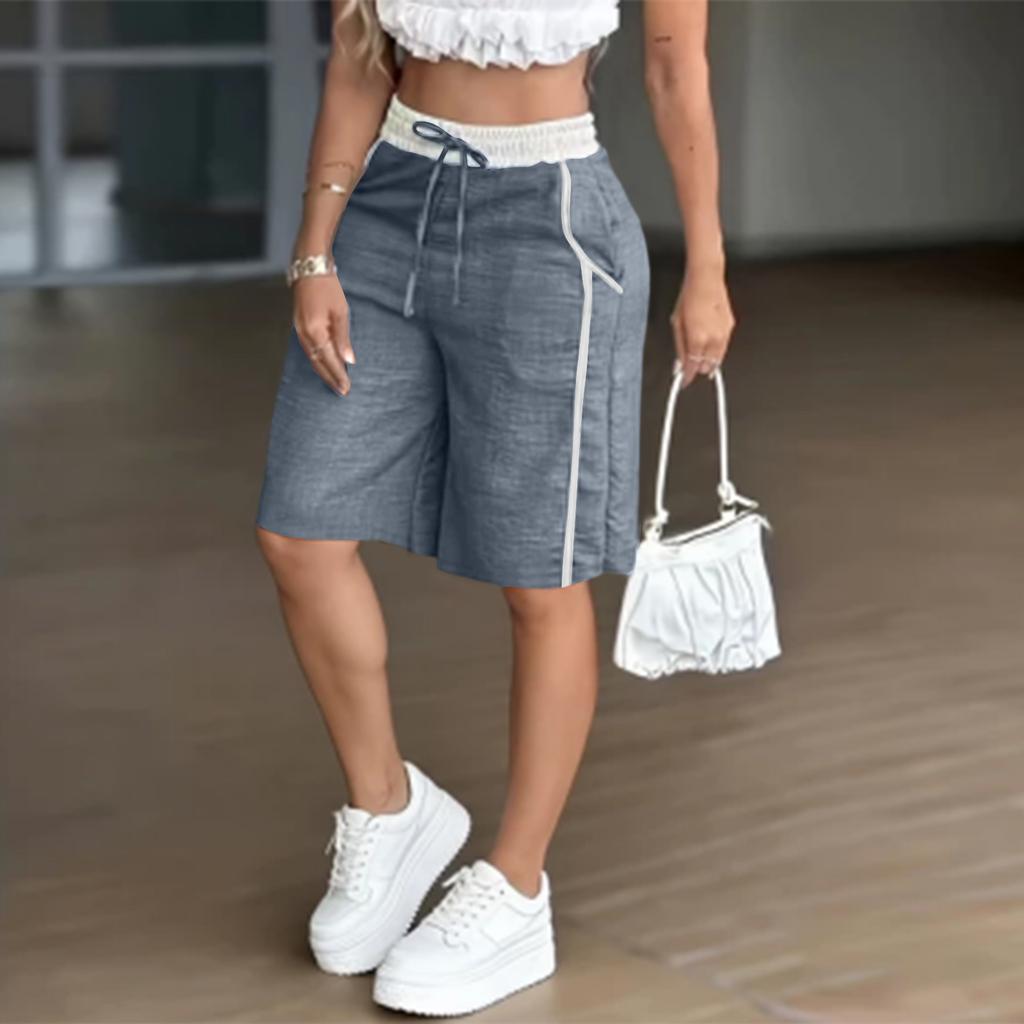 Damen Bermuda-Shorts mit Kordelzug, lässiger lockerer Passform, Seitentaschen und elastischem Bund für den Alltag
