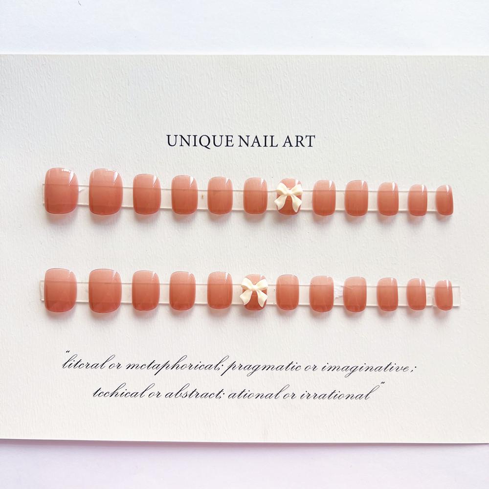 

Ice Pink Short Bow Manicure Press-On Nails